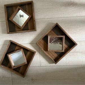 Rustic Brown Wooden Wall Mirror Set